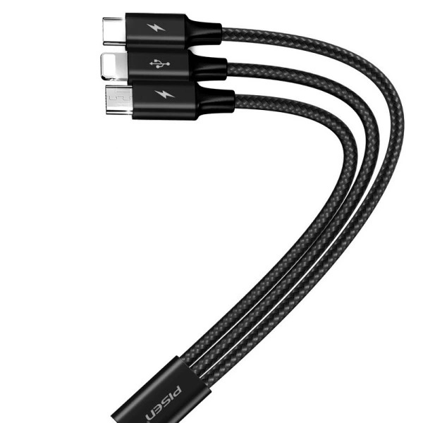 Cáp sạc Pisen 3 in 1 USB-A to (Lightning/ Type-C/ Micro) Cáp sạc Pisen 3 in 1 USB-A to (Lightning/ Type-C/ Micro)