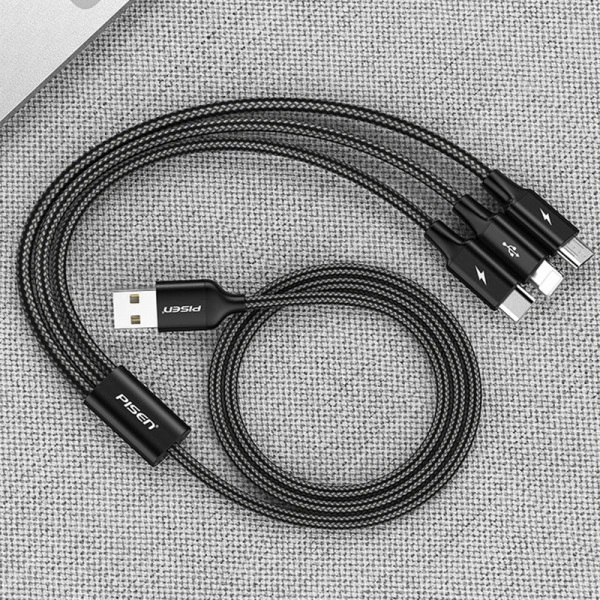 Cáp sạc Pisen 3 in 1 USB-A to (Lightning/ Type-C/ Micro) Cáp sạc Pisen 3 in 1 USB-A to (Lightning/ Type-C/ Micro)