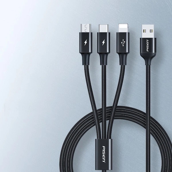 Cáp sạc Pisen 3 in 1 USB-A to (Lightning/ Type-C/ Micro) Cáp sạc Pisen 3 in 1 USB-A to (Lightning/ Type-C/ Micro)