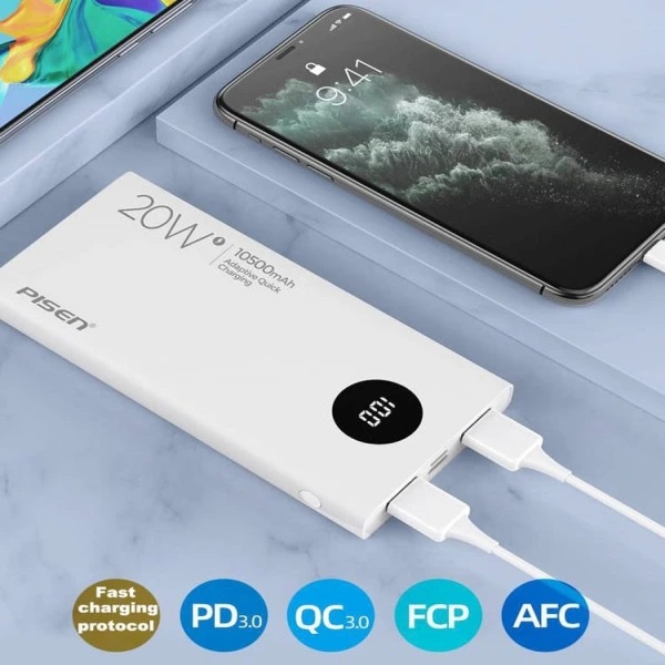 Pin sạc dự phòng Pisen 10.500 mAh 20W QUICK PowerU LED Ultra Pin sạc dự phòng Pisen 10.500 mAh 20W QUICK PowerU LED Ultra
